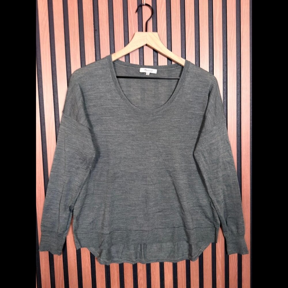 Madewell Top Medium Womens Green Long Sleeve Merino Wool Crewneck Hi-Low